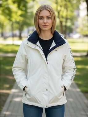 Tommy Hilfiger Women's 3-in-1 Jacket Shell Only White Navy Nautical Preppy S